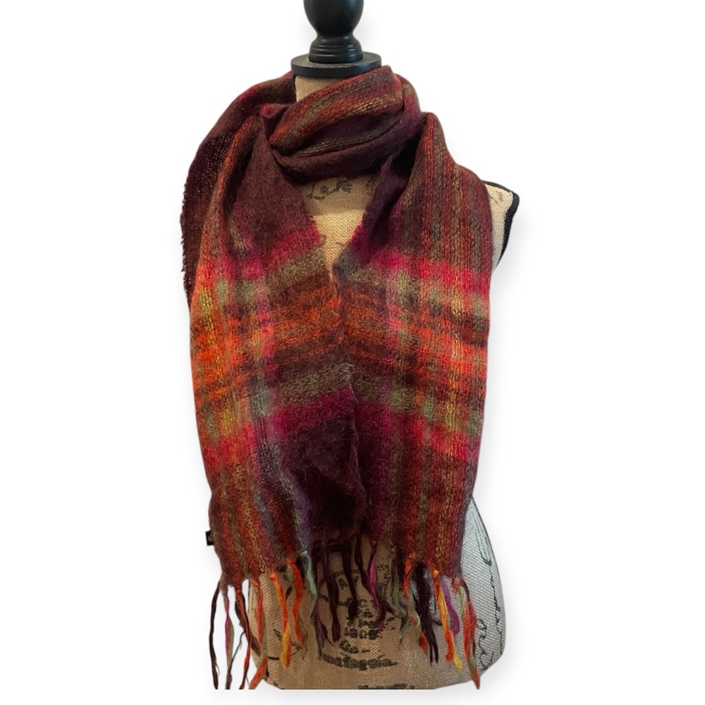 JOHN HANLY IRELAND Vintage Irish Wool Mohair Plaid Scarf